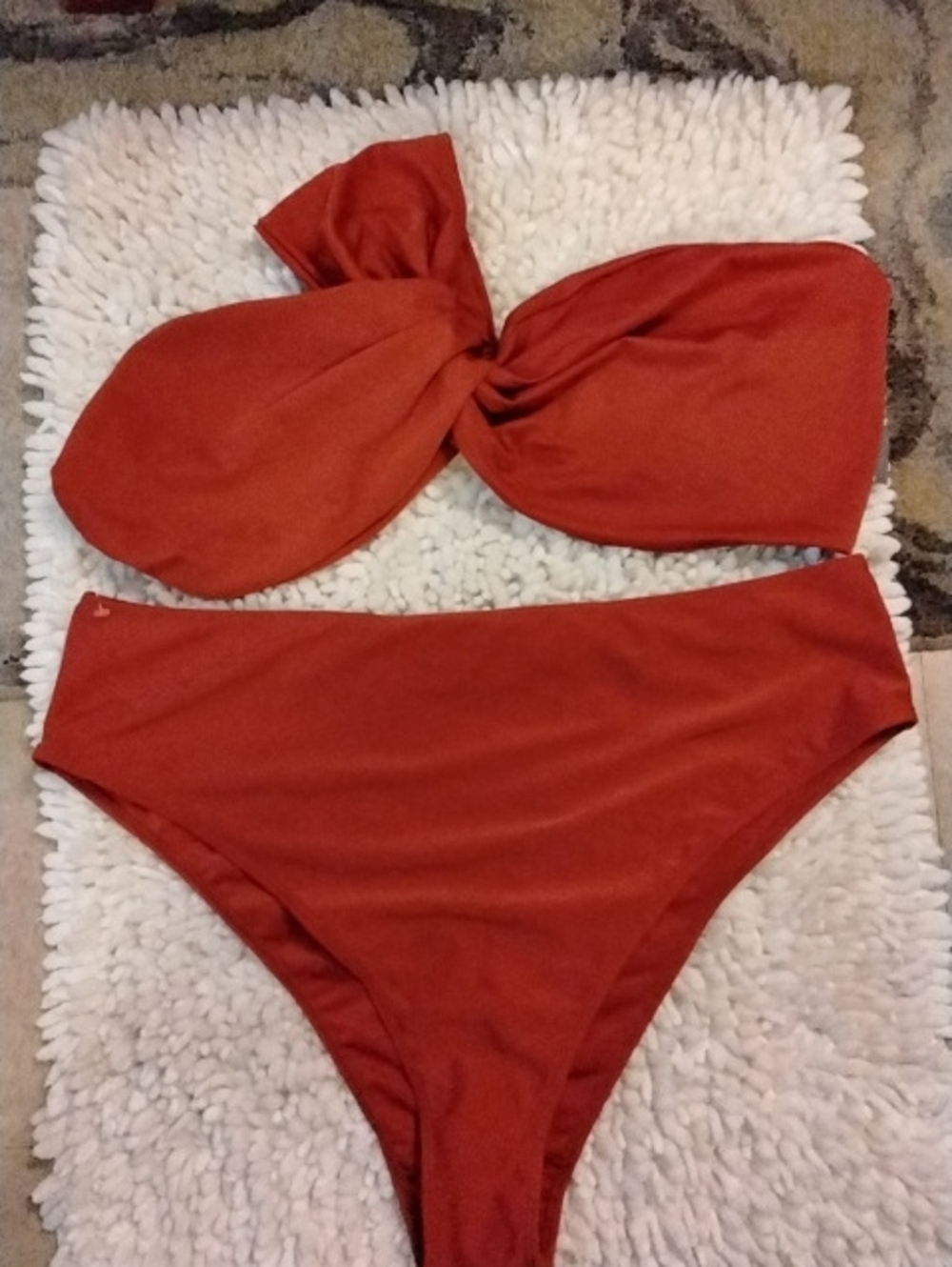 Rust Women's Plus One Shoulder Twist 2Pc Bandeau Style Bikini Set By Boohoo.